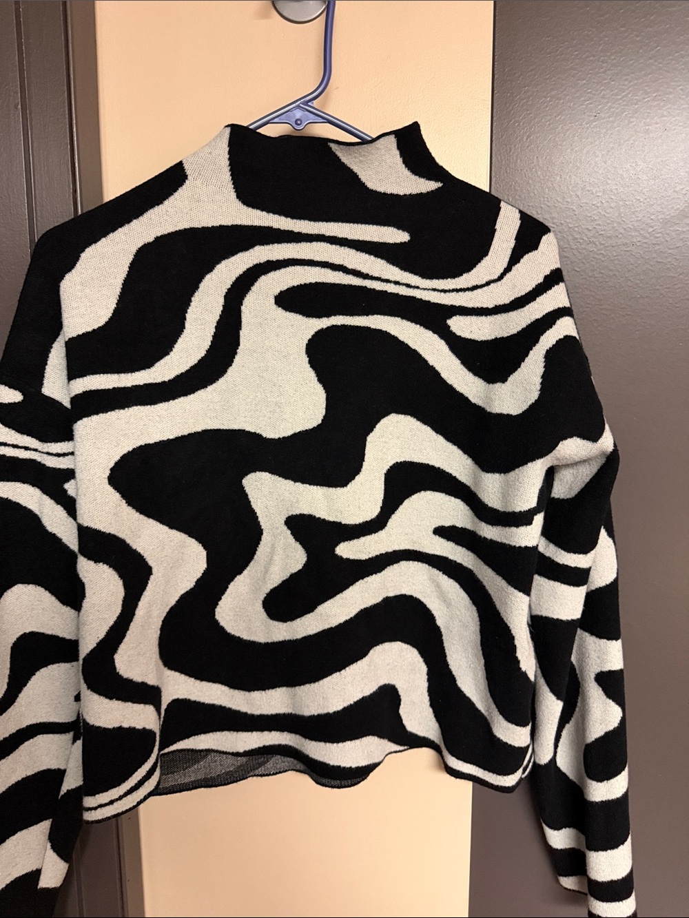 Christian Siriano Black and White Cowl Neck Wave Sweater